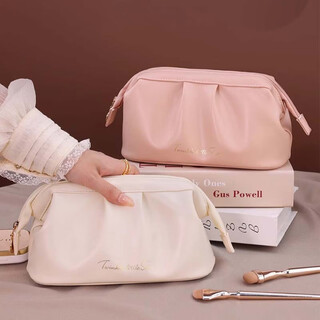 Jin riman portable cosmetic bag women's large capacity new cosmetic small storage bag light luxury portable toiletries bag storage bag french portable grab bag milk apricot white