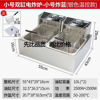 Fryer commercial electric fryer household thickened fried chicken steak fried skewers fried dough sticks equipment frying machine electric frying 1 inch 12 inch double cylinder thickened - classic temperature control