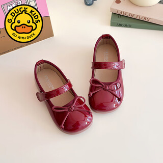 G.duck girls spring and autumn 2025 new bow soft-soled leather shoes, fashionable baby shoes, red little girl beanie shoes, burgundy 23