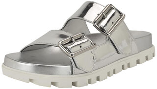 Nine west women's sandals fashionable double straps comfortable flat bottom simple casual silver mirror metal 040 6.5
