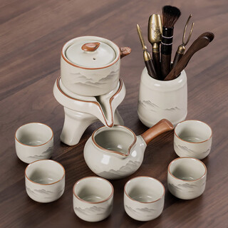 Zhengyang ru kiln automatic tea set set for home use complete set of lazy anti-scalding all-in-one stone grinding rotating tea maker office gift huang ru/automatic (yunhai) + six cups + tea ceremony