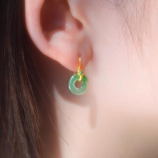 Yadige natural jade burmese a goods yang green donuts ping an buckle ice type 18k gold jade earrings earrings earrings gift light green