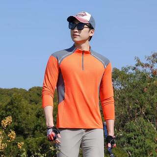 North sheng wolf outdoor hiking and mountaineering quick-drying clothing men's long-sleeved t-shirt hiking and cycling clothing fitness sports running quick-drying clothing h70 vitality orange light cool long-sleeved 2xl recommended 140/160jin jin equals 0.5 kg
