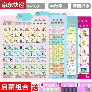两雪有声挂图拼音儿童启蒙早教认知发声墙贴宝宝语音识字卡0-6岁玩具 拼音+学数学+1-100+汉字