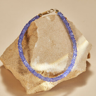 Oeinoeineci jewelry tanzanite bracelet 18k gold faceted tanzanite beaded bracelet 3.5-4.0mm 17cm