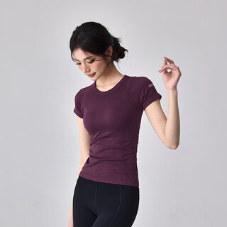 Lululmcctn yoga clothes for women new pilates fitness running training sports tops tight slimming short-sleeved t-shirt purple l