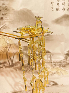 Pulimu xi filigree sterling silver s925 real gold-plated hanfu wedding accessories headdress phoenix hairpin step rocking tassel hairpin style large phoenix hairpin