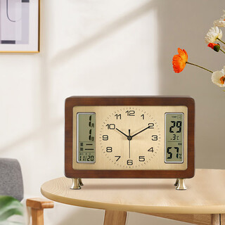 Compas new chinese style solid wood desk clock living room pendulum clock desk clock perpetual calendar desktop clock tv cabinet ornaments home clock solid wood desk clock 519 (33.5*23cm)