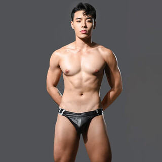 Meridian andrewchristian sexy imitation leather men's thong u convex three-dimensional bag sports 93458 black m