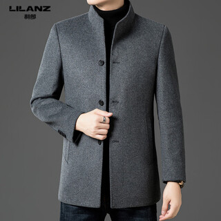 利郎男士羊毛呢子大衣中长款内胆保暖休闲立领秋冬季外套 灰色 XL 180 【建议135-150斤】