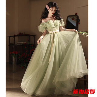 Tilotina one-shoulder evening dress high-end light luxury niche elegant and grand banquet performance graduation adult ceremony dress female green s