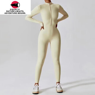 Baichao european and american zipper one-piece yoga wear long-sleeved fitness sports one-piece bodysuit for women to wear outside yellow long-sleeved s s85-100jin jin is equal to about 0.5 kg