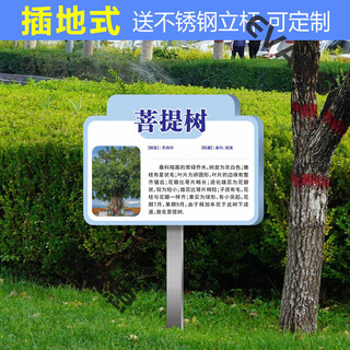 Ground type tree brand school park stainless steel plant greening information sign tree introduction sign care imitation cdsp-10 (surface covered with crystal + pole) 50x70cm