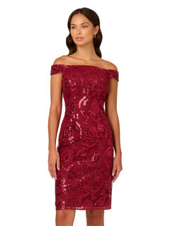 Adrianna papell women's off-shoulder bodycon dress, pomegranate pomegranate 8