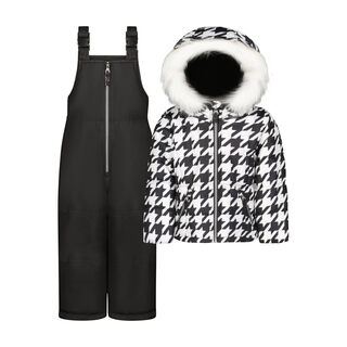 Jessica simpson girls' ski wear 2-piece set hooded jacket overalls black and white black/white 4