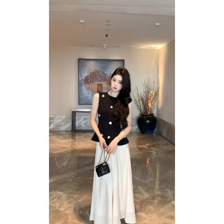 Yingtang vest slim fit waist skirt set apricot skirt s