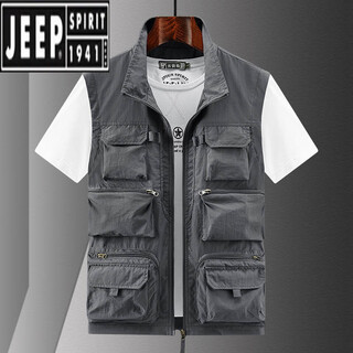 Jeep (jeep) spring, summer and autumn men and women multi-pocket volunteer new thin vest fishing photography workwear waistcoat 8777 gray 2xl recommended 161-175jin jin equals 0.5 kg