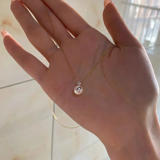 Hunter seawater akoya pearl simple princess diana style 18k gold diamond princess style pendant necklace heavenly quality extremely bright seawater akoya + 18k gold diamond (including silver plated 8.5-9mm