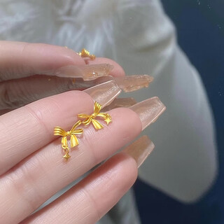 Bzk gold fugitive princess bow earrings for girls 999 pure gold 2025 spring and summer new pure gold earrings 0.01g star earrings