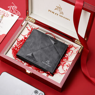 Paul max's high-end wallet men's short card holder leather wallet luxury brand light luxury birthday gift for boyfriend and father gradient gray high-end light luxury business versatile casual fashion red gift box