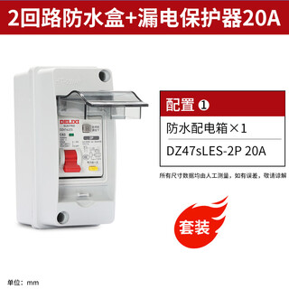 Delixi electric ht outdoor surface-mounted air-open rain-proof box household leakage protector charging pile socket distribution box 2 circuits ht2+2p20a leakage protection (new style)