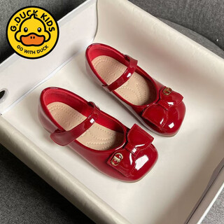 G.duck girls spring and autumn genuine leather small leather shoes 2025 girls red children's internet celebrity all-match shoes medium and large children's soft sole shoes kkm001 wine red 28 inner length 16.7cm