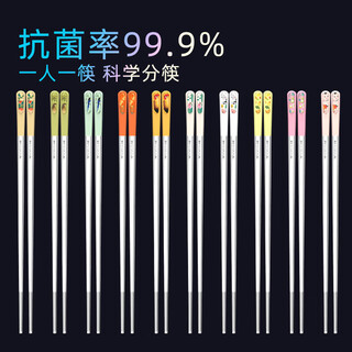 PORSON德国PORSON抗菌不锈钢316L筷子家用高档防霉一人一双304银铁金属 抗菌+PP筷尾(10彩图)全方筷10双