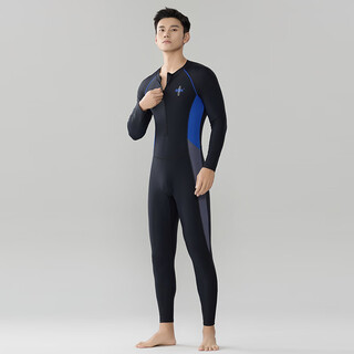 Chasing wave swimsuit men's one-piece long sleeve pants full body sunscreen quick-drying professional snorkeling surfing wear jellyfish suit swimming suit black, blue and gray 3xl