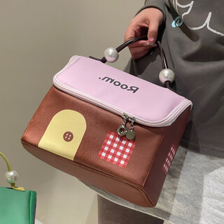 Fan yejia cosmetic bag large capacity portable portable partitioned cosmetics storage bag travel waterproof toiletries bag little house cosmetic bag berry hazelnut