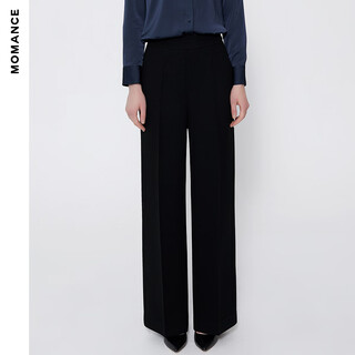 Momance basic wide-leg pants, triacetate, commuting, drape and crisp, pockets, high-waisted, straight-leg pants, black l