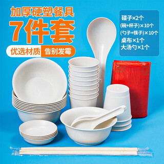 Youao disposable set of 10 servings bowls, chopsticks, spoons, cups, plates, tablecloths, outdoor picnic disposable tableware