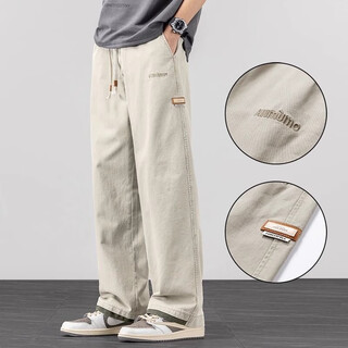 Charlotte european and american pure cotton casual pants for men, trendy and versatile, loose and drapey, wide-legged, handsome straight-leg sweatpants for spring and summer 2712 khaki xl recommended 130-145jin jin equals 0.5 kg