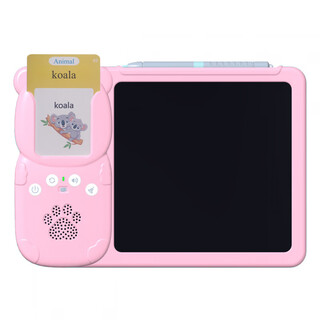 Huluoluo children's enlightenment palm card early education machine chinese-english bilingual literacy learning machine kindergarten baby toy pink (112 cards 224 audio books) chinese and english (rechargeable model