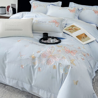 Mercury series light luxury and high-end 160-count satin long-staple cotton four-piece set 100% cotton pure cotton quilt cover 2025 new bedding 4 class a maternal and infant grade pure cotton 100% si-sky blue 1.8 sheet style four-piece set quilt cover 200*230