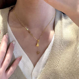Shien retro light luxury gold brushed small gourd necklace with the word 