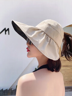 Remjia sun protection hat for women, outdoor vinyl sun hat, shell hat, fisherman hat for shopping, korean fashion, beige, large brim, vinyl empty top - both (head circumference 55-58cm/hat brim length 15cm)