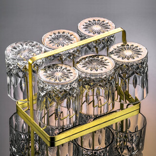 Genus whiskey glass home european crystal glass wine glass bar creative diamond beer glass wine set roman style 290ml 6 pieces + gold cup holder