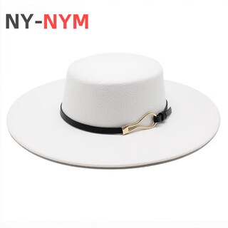 Ny-nym high quality new retro black large brim wide brim woolen flat top hat for women in autumn and winter british versatile panama white m (56-58cm)