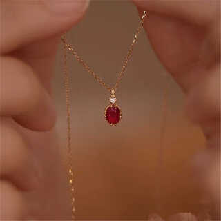 Hunter 18k gold inlaid pigeon blood stone necklace for women, french retro, compact, exquisite, light luxury, niche clavicle chain, red, choose bare stone for customization, contact customer service