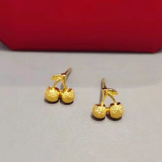 Jun nianyu old phoenix authentic gold chinese style cherry earrings women's earrings sweet and cute cherry niche cherry earrings