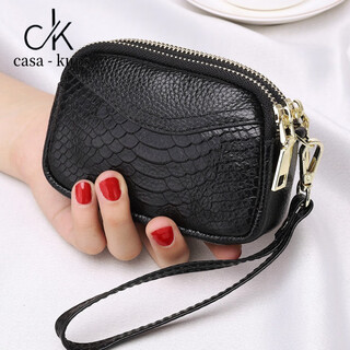 Casa-kups hand coin purse women's 2024 new mini small wallet short fashion simple coin key bag cowhide black