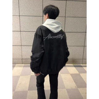 Qumile american hiphop bomber jacket for men and women in autumn and winter loose and trendy baseball uniforms high street handsome clothes jacket black xl recommended 120-140jin jin is equal to 0.5 kg