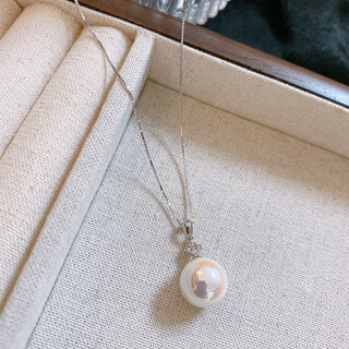 Pearl necklace pendant 925 silver akoya goddess pink light female french retro light luxury feeling diamonds quiet luxury daughter gentle heroine 12mm akoy