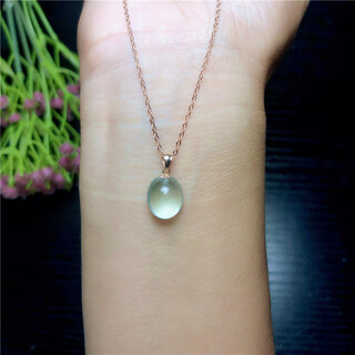 Oemg thickened 18k gold natural jade prehnite pendant women's simple style necklace single pendant clavicle chain birthday gift rose gold 8*10mm