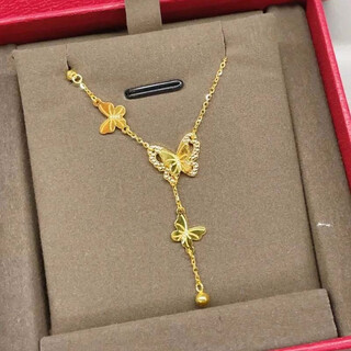 Wanmu gold tassel butterfly temperament necklace fashionable 999 pure gold pendant 2024 new clavicle chain 0.01g fudie necklace x 45cm