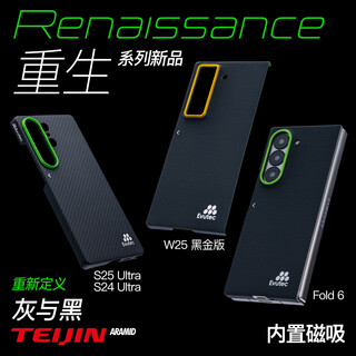 Evutec rebirth samsung fold6/w25/s25u/s24u/grey-black twill/aramid/kevlar-like weaving magnetic integrated lens frame premium mobile phone case samsung s25 ultra rebirth series