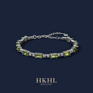 Hkhl with certificate 925 silver natural peridot bracelet for women emerald lucky bracelet birthday gift natural peridot bracelet certificate + light luxury gift box