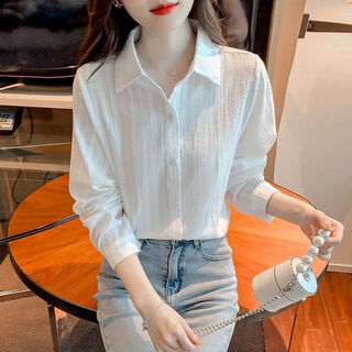 Miao yijia pure cotton striped white shirt women's french shirt shirt women's casual shirt new style western style bottoming shirt striped french long sleeve shirt white l 115-130jin jin equals 0.5 kg