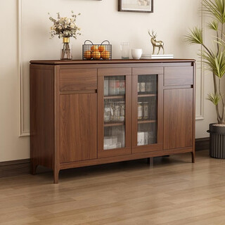 Zhixin muwang solid wood sideboard walnut color living room wine cabinet tea cabinet kitchen storage cabinet multi-functional storage integrated wall