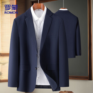 罗蒙休闲西服男士四季款职业正装西装商务新郎服结婚礼服男装藏青180A